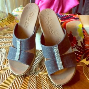 Skechers Womens “Bling” Navy Wedge Sandal